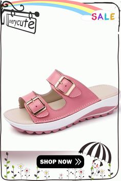 Casual Women Sandals Genuine Leather Summer Flats Shoes Women Fashion Platform Wedges Female Beach Slipper Size 35-43 Pink Toe Post Wedge Sandals For Beach, Pink Platform Sandals For Beach Season, Pink Flat Heel Slides For Summer, Comfortable Pink Open Toe Sandals, Casual Pink Wedge Sandals For Vacation, Pink Footbed Sandals With Buckle Closure For Beach, Summer Wedge Sandals With Buckle Closure, Slip-on, Pink Slip-on Wedge Sandals For Beach, Pink Buckle Closure Footbed Sandals For Beach