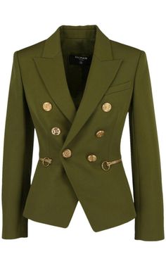 Green Wool Double-breasted Blazer Balmain Saint Laurent Jeans, Womens Suits, Blazer Style, Green Suit, Green Blazer, Green Wool, Double Breasted Blazer, Paco Rabanne, Blazer Buttons