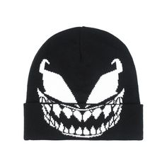 PRICES MAY VARY. VENOM BEANIE CAP: This cool and stylish Venom hat sports a sleek black color scheme befitting the super symbiote, and features Venom's face with eyes and fangs on the front of the cuffed winter hat, making this an excellent gift for the Venom or Spider-Man fan in your life ONE SIZE: Skully caps can be easily stretched to fit adult men's and women's heads of all shapes and sizes to allow for instant comfort when worn LIGHTWEIGHT AND DURABLE: Skull cap is composed of lightweight a Cheap Fitted Beanie For Streetwear, Miles Morales Beanie, Venom Beanie, Halloween Beanie For Streetwear, Halloween Streetwear Beanie, Venom Face, Cool Beanies, Marvel Merchandise, Marvel Venom