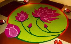 Deep Rangoli Design, Rangoli Designs For Kids, Floral Painting Videos, Simple Flower Rangoli, Fairy House Crafts