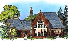 this is an artist's rendering of a house in the country side with windows