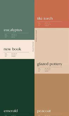 four different color palettes with the words new book