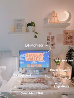 a computer sitting on top of a white desk