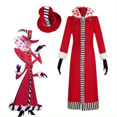 Hazbin Hotel Valentino Cosplay Costume Hallowcos Fantasy Cosplay Costume For Winter, Winter Fantasy Cosplay Costume, Winter Themed Event Cosplay Costume, Winter Themed Events Fitted Cosplay Costume, Novelty Long Sleeve Cosplay Costume, Anime Style Costume For Winter Themed Events, Winter Anime Costume For Themed Events, Fitted Fantasy Costume Accessories For Winter, Fantasy Costume Accessories For Cosplay