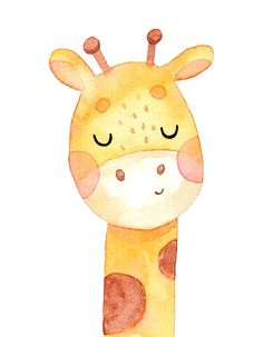 a watercolor drawing of a giraffe with its eyes closed