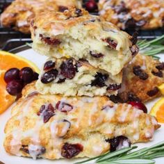 cranberry orange scones stacked on top of each other