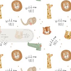 seamless pattern with wild animals on white background for kids'wallpaper or bedding