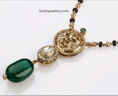 Thaali Design, Maharashtrian Jewellery, Mangal Sutra, Emerald Jewellery, Dream Diary, Mangalsutra Design, Pooja Mandir, Tiger Pendant, Black Beads Mangalsutra Design