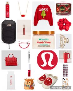 the contents of a christmas gift guide including gifts, shoes and other items are shown