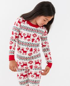 Supersoft Dear Deer long-sleeve organic cotton pajamas are breathable in summer and cozy in winter, made to hand down again and again. • Hypoallergenic & eczema-friendly • Sensory-friendly scratch-free seams that lay flat on the skin • Made to last 2x as long • OEKO-TEX® certified safe from hundreds of harsh chemicals 100% organic combed cotton rib knit Super-smooth flatlock seams Encased stretch waist Ready-to-grow cuffs keep the fit OEKO-TEX® STANDARD 100 | GOTS Certified by OTCO Prewashed Imp Playful Crew Neck Winter Sets, Playful Winter Sets With Crew Neck, Holiday Cotton Loungewear Sets, Cotton Christmas Bedtime Tops, Christmas Cotton Bedtime Tops, Cozy Cotton Holiday Sleepwear, Holiday Cotton Loungewear Sleepwear, Holiday Cotton Sleepwear For Loungewear, Winter Holiday Cotton Sleepwear