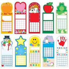 several calendars with different designs on them