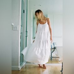 Easy Breezy. This 100% Linen Maxi Dress Is Breathable And Lightweight. Featuring Chic Ruffles, This Is The Quintessential Beach Dress With A Flowy Silhouette That Still Flatters. It’s Easy To Throw On But Still Feels Feminine And Elevated Enough To Wear Everywhereall Summer Long. $288 At Anthropologie As Of June 22nd I Accidentally Bought 2 (And Missed The Return Window). My Mistake- Your Gain! White Flowy Dress For Loungewear, White Flowy Maxi Dress For Loungewear, White Sundress For Loungewear, I Accidentally, Linen Maxi Dress, Easy Breezy, Beach Dress, Linen Dress, Womens Swim