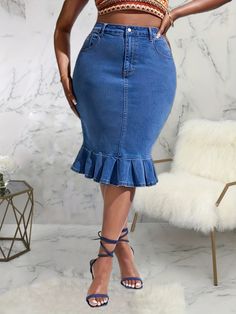 Comfortable and Stylish Blue Denim Skirt for Women Blue Mid-rise Denim Skirt, Blue Non-stretch Mid-rise Denim Skirt, Blue Denim Knee-length Skirt, Blue Non-stretch Mid-rise Skirt, Non-stretch Mid-rise Blue Skirt, Blue Non-stretch Denim Skirt, Non-stretch Blue Denim Skirt, High Rise Denim Skirt, Irregular Skirt