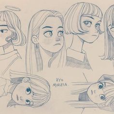 some drawings of different faces and hair styles