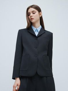 Composition : · Shell: 49% wool/ 49% polyester/ 2% polyurethane/ lining: 100% polyesterColor : BLACKCountry of Origin : Republic of Korea Composition, Jackets & Coats, Blazer, Wool, The Originals, Clothes For Women, Clothes, Black