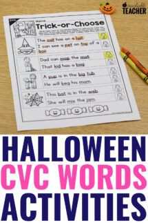 halloween cvc words activities for kids to practice spelling and writing with the text trick - or - choose