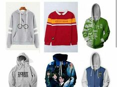 harry potter sweatshirts and hoodies are shown in four different colors, from grey to red