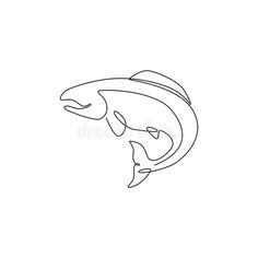 one continuous line drawing of a fish jumping out of the water to eat food royalty illustration