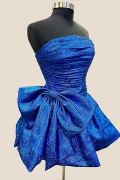 2024 Royal Blue Short Homecoming Dress Fitted A-line Dress With Bow, Blue Fitted Corset Dress With Sweetheart Neckline, Strapless Sweetheart Neckline Dress With Bow, Formal Strapless Dress With Bow And Fitted Bodice, Formal Corset Dress With Ruched Bodice And Mini Length, Formal Mini Corset Dress With Ruched Bodice, Fitted Strapless Dress With Bow And Sweetheart Neckline, Formal Mini Length Corset Dress With Ruched Bodice, Elegant Fitted Strapless Dress With Bow Tie Back