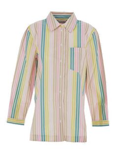 999 GANNI MULTICOLOR STRIPED SHIRT White Shirts, High End Fashion, Woman Colour, Stripes Design, Striped Shirt, Size Clothing, Patch Pocket, Cotton Shirt, Long Sleeve Shirts