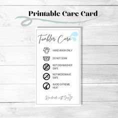 the printable care card is shown on a white wooden background with text that reads,'free printable care cards '