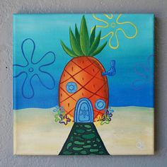 a painting of a pineapple house on the beach