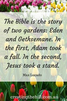 the bible is the story of two gardens eden and gethsemane in the first adam took a fall in the second jesus took a stand