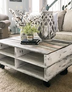 a coffee table made out of an old crate