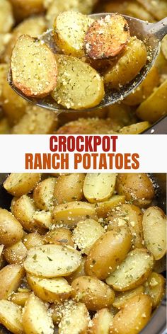 two pictures showing how to make slow cooker ranch potatoes