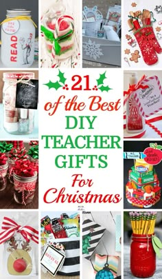 the best diy teacher gifts for christmas are in this collage with images of mason jars