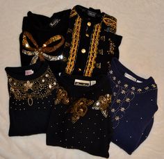 I ship FAST. Items ship the same day on orders placed before 1 pm on weekdays. You chose your favorite vintage bling bling sweater.   These are all amazing vintage sweaters they have sparkle and beads for days! They would work great for Christmas sweater parties, new years, fancy events or for daily wear, they are freshly washed and ready to rock!  We have scoured the state to bring you these amazing sweaters! ------Free priority mail shipping in the U.S. when you spend $35 or more. I also have Vintage Sweater For Holiday And Fall, Vintage Sweater For Fall Holiday, Retro Winter Party Tops, Retro Winter Party Top, Vintage Embellished Tops For Fall, Grandma Sweaters, Turtleneck Under, Christmas Sweater Party, Black Family