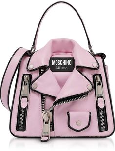 Pink Biker Jacket, Funky Purses, Moschino Bag, Moschino Bags, Catty Noir, Novelty Bags, Fancy Bags, Pretty Bags, Cute Purses