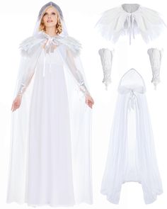 PRICES MAY VARY. Complete Halloween Cosplay Costume: you will receive 1 piece of Halloween white cape cloak, 1 piece of gothic white feather shawl, 1 pair of gothic feather gloves, you don't have to match and buy separately, this complete combination can easily meet your cosplay need to create a gorgeous mystery look Quality Tulle and Natural Feather: our witch white hooded cape is made from light and comfortable tulle, no itchy fabrics or trim; The Halloween feather shawl cape is made from real Snow Queen Costume, Feather Shawl, White Cloak, Feather Cape, Gothic Costume, Cape Cloak, White Cape, White Goth, Witch Costumes