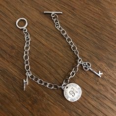 Vintage-Esque Harry Potter Charm Bracelet From Anthropologie. Includes Three Charms, Including A Lighting Bolt, A 9 And 3/4 Sign, And A Gringotts Key. Never Worn And Like New! ***I’m Currently Running A Buy One, Get One Free Sale! If You Purchase An Item From My Shop, You Get Another Item Of Equal Or Lesser Value For Free! Message Me To Create A Bundle!*** Charms Harry Potter Aesthetic, Harry Potter Charms And Spells, Harry Potter Charm Bracelet, Harry Potter Charms, Harry Potter Pendant Necklace, Womens Jewelry Bracelets, Harry Potter, Charm Bracelet, Women Jewelry