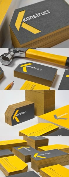 the business cards are designed to look like construction materials