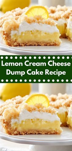 lemon cream cheese dump cake recipe on a white plate