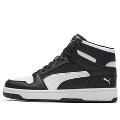 PUMA Rebound LayUp SL 'Black White' 369573-01 (SNKR/Unisex/Non-Slip/High Top/Basketball/Breathable) Casual High-top Sneakers For Basketball, Urban Black Basketball Sneakers, Black Urban Basketball Sneakers, Urban Black Sneakers For Basketball, Breathable Black High-top Sneakers For Light Sports, Sporty Black High-top Sneakers For Light Sports, Casual Mid-top Basketball Shoes For Training, Black Mid-top High-top Sneakers For Light Sports, Black Training Sneakers