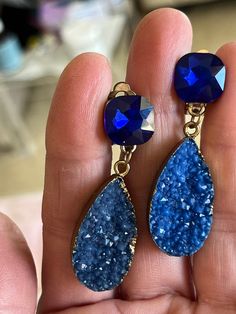 These earrings are cheap but look stunning! They are sparkling, deep blue colour and in a good condition with very slight signs of age and wear on a  back, not visible when you wear it. Lovely accessory to your vintage outfit! Ultramarine Blue, Vintage Clip On Earrings, Vintage Outfit, Vintage Clip, Blue Colour, Blue Earrings, Blue Crystals, Gold Tone Metal, Deep Blue