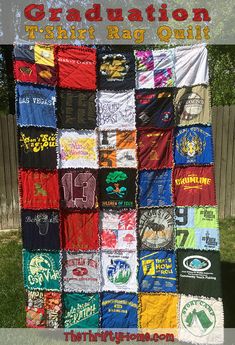 a quilt made out of t - shirts with the words graduation tshirt rag quilt