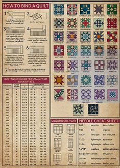 an old book with instructions on quilting and how to find the right size for it