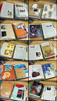 many different pictures of books on a table