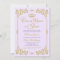 Once Upon a Time Gold Princess Birthday Invitation Disney Template Once Upon A Time One Year Birthday Party, Once Upon A Time Birthday Theme, 1st Birthday Girl Princess Theme, Princess One Year Birthday Party, Once Upon A Time First Birthday, Once Upon A Time 1st Birthday Party, Once Upon A Time First Birthday Theme, One-ce Upon A Time 1st Birthday, Once Upon A Time Birthday Party