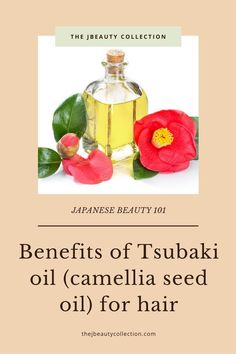 Bottle of Tsubaki or camellia oil next to a red camellia flower and a camellia blossom. Long Luscious Hair, Beauty Secrets Hair, Japanese Hair Care, Healthy Heart Tips, Luscious Hair