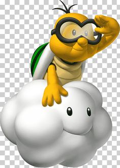 a cartoon character sitting on top of a cloud