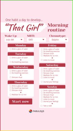 a pink and green checklist with the words, one habit to developing that girl routine