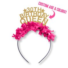 a pink and gold headband with the words sassy since written on it in gold glitter