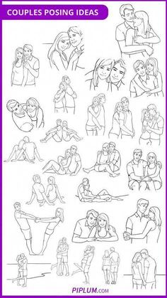 the couple poses are drawn in black and white, with text that reads couples posing ideas