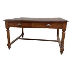 an old wooden desk with two drawers on one side and turned down at the top