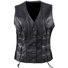 Women Side Laces Biker Leather Waistcoat - High Quality Leather Jackets For Sale | Dream Jackets On Jackethunt Biker Vest Outfit, Harley Davidson Jackets Women, Waistcoat Women, Sleeveless Vest Jacket, Women Leather Vest, Cafe Racer Leather Jacket, Dr Wardrobe, Fur Coat Fashion, Shearling Jacket Women