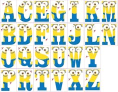 the letters and numbers are made up of minion faces, eyes, and hands